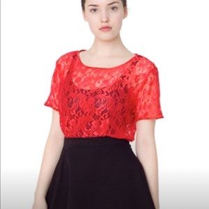 Red lace tee